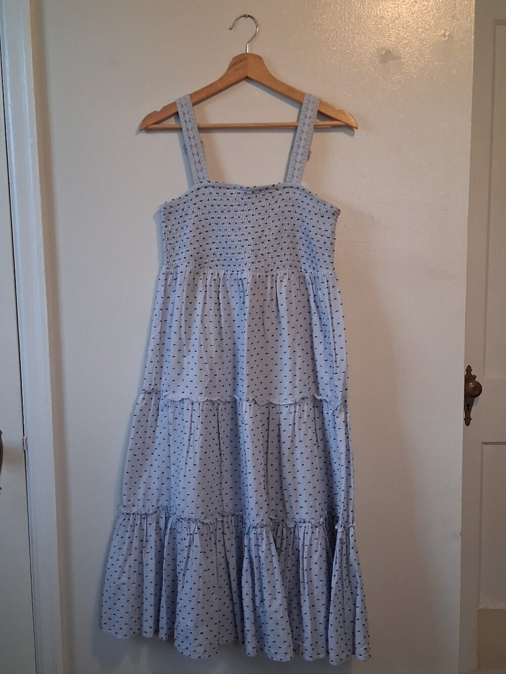 Blue Tiered Smocked Dress Cotton